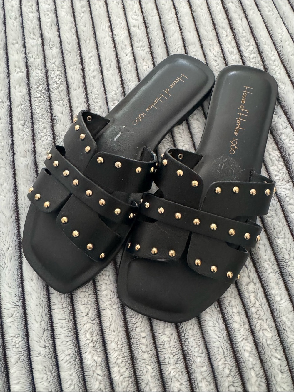 House of Harlow 1960 Black Studded Slide Sandals Size 6